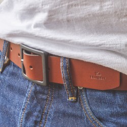 Cognac leather belt - smooth effect