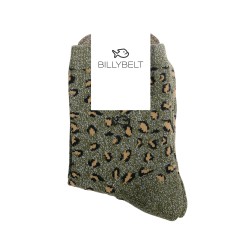 Socks - Khaki silver Leopardmade from combed cotton