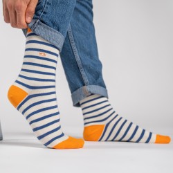 Wide Ecru stripes sockscombed cotton