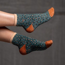Glitter socks in combed cotton Leopard - Green and camel