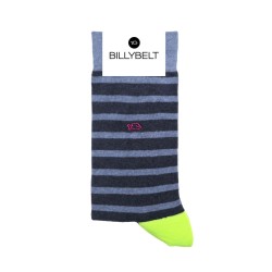 Socks in combed cotton Striped - Navy and neon