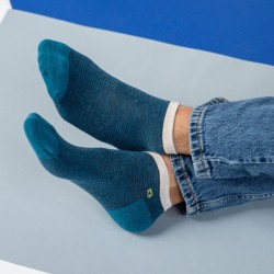 Ankle socks in combed cotton Striped - Turquoise