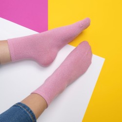 Glitter socks in combed cotton Plain - Peach pink