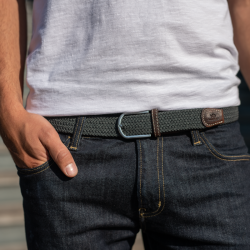 BILLYBELT MEN - elastic belt, braided, leather - Flannel Grey