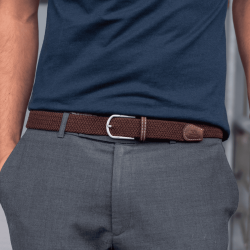 BILLYBELT MEN - elastic belt, braided, leather - Brown